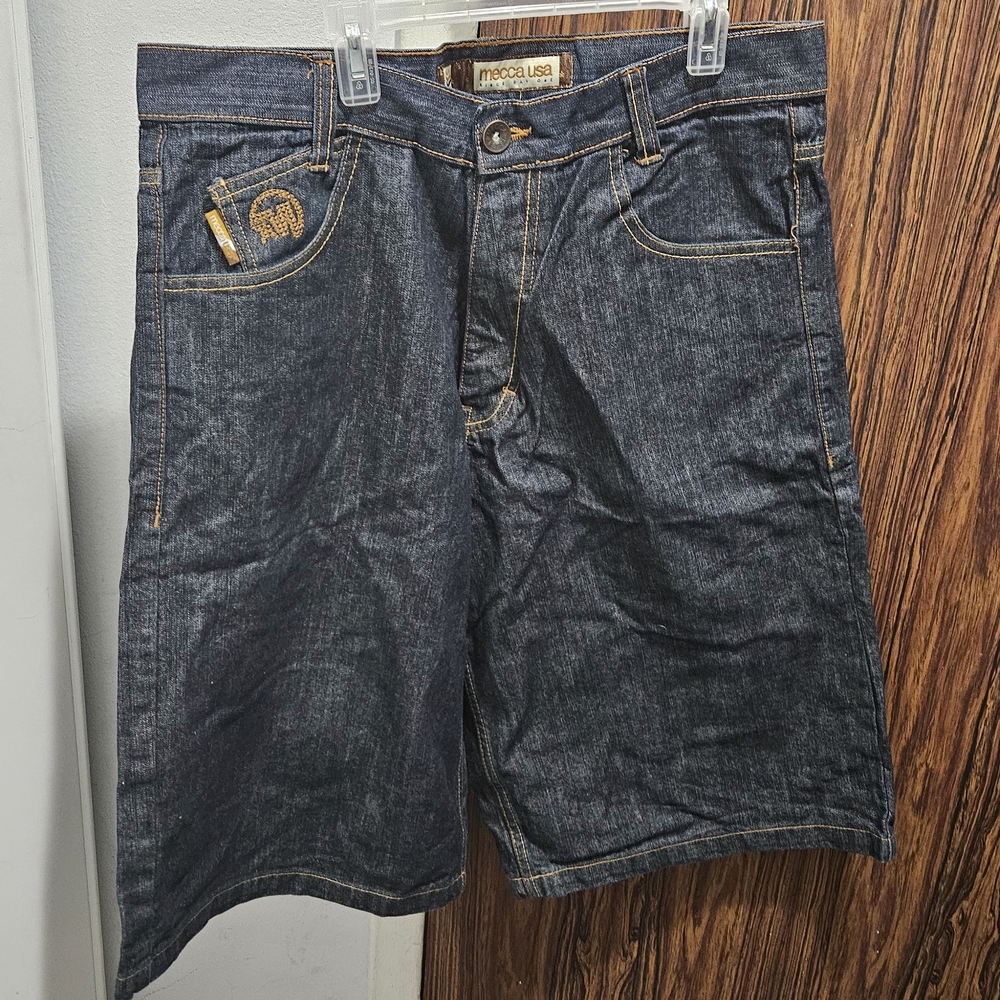 Mecca Navy Jean Shorts with Gold Details